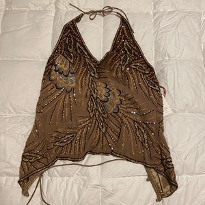 Brown Aftershock Halter top Strappy Back Size L